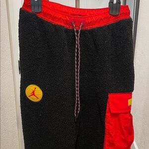 Unisex Nike Jordan Black and Red Fleece Joggers Small